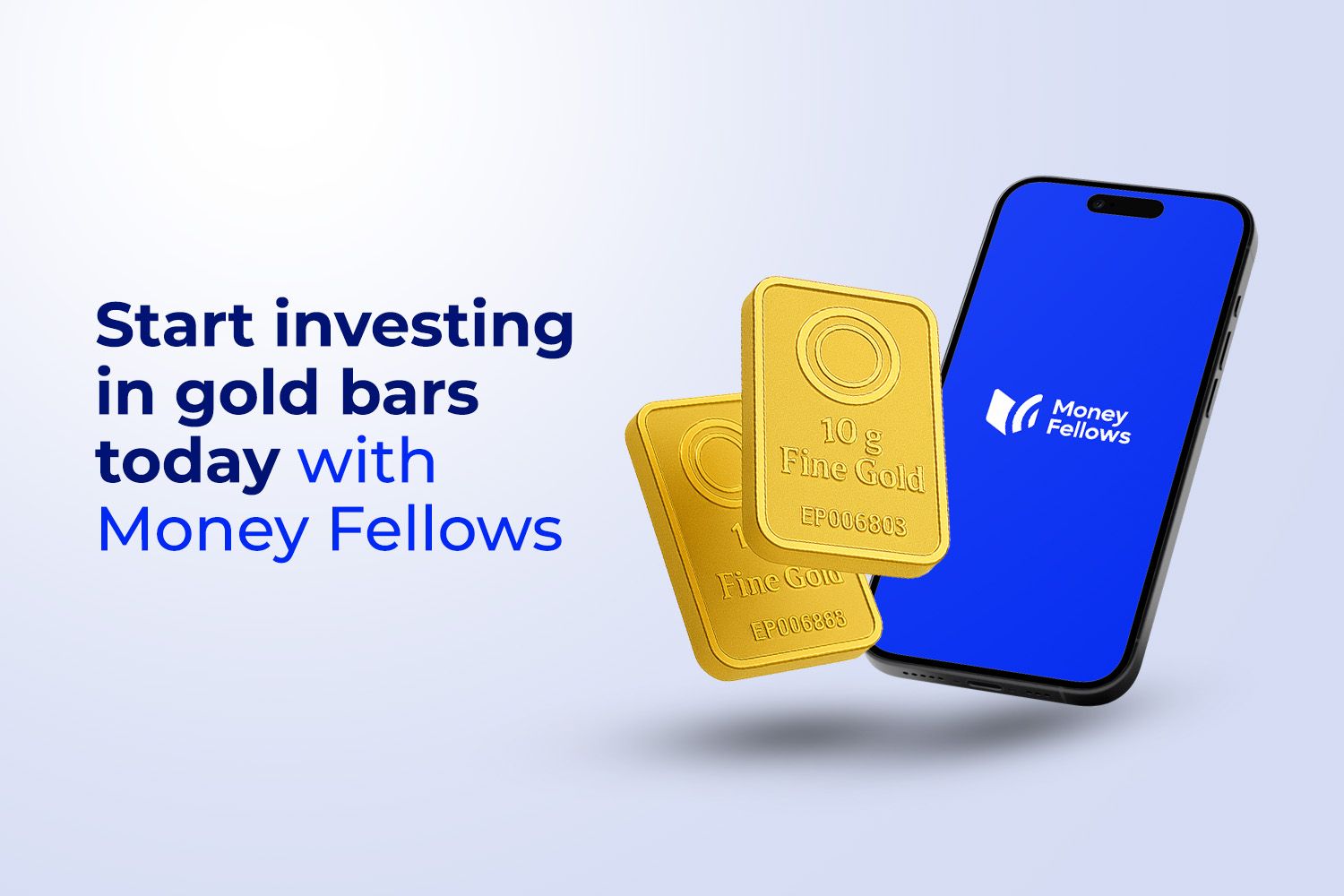 a mobile with money fellows app which is backed by the CBE and Banque Misr on its screen and besides it 2 gold bars 10 gram from start investing in gold bars article