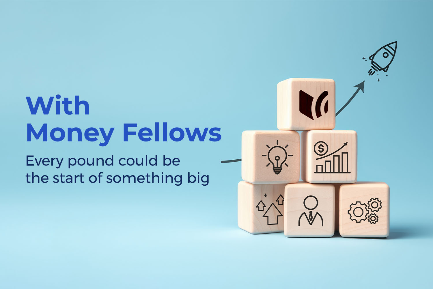 Stacked cubes with investment-related illustrations from "How to invest with a small amount in Egypt" article on Money Fellows' blog